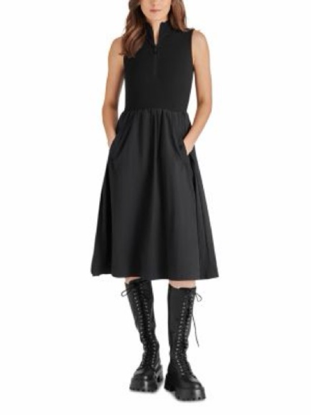 Steve Madden Mock Neck Half-Zip Knit Bodice Midi Dress NWOT Size XS